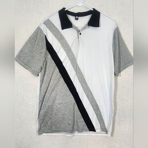 SHEIN Men's Polo Shirt with Gray, White, and Black Stripes